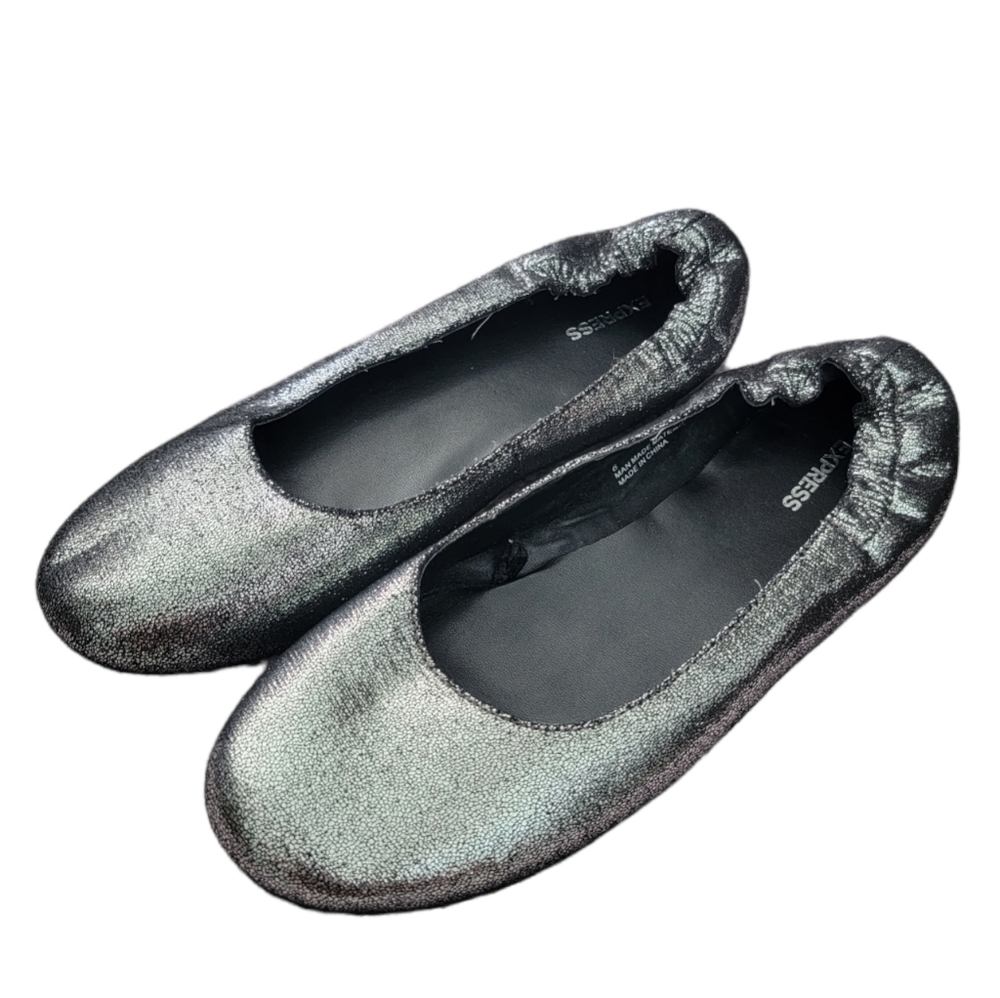 NEW Express Silver Metallic Glitter Ballet Flats Size 6